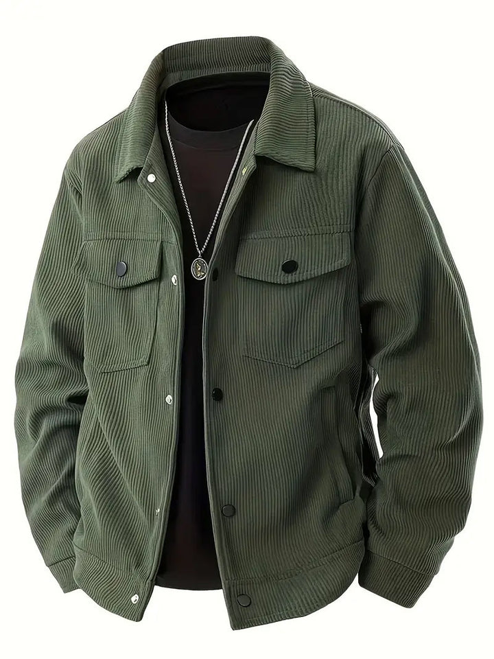 Men's cord jacket in the classic work jacket style with snap buttons and chest pockets Mune Fashion