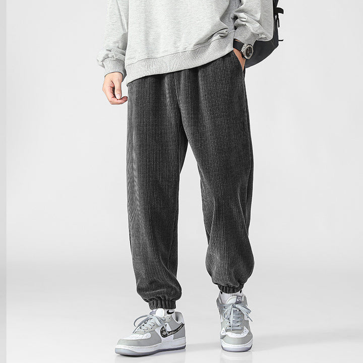 Men's Soft Corduroy Jogging Pants in Relaxed Fit with Elastic Waistband and Cuff Mune Fashion
