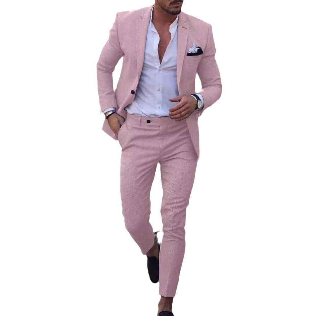 Men's tailored linen suit set with single-breasted blazer and slim chino pants Mune Fashion