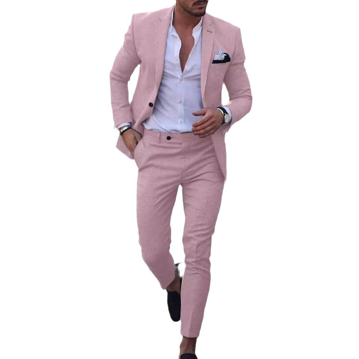 Men's tailored linen suit set with single-breasted blazer and slim chino pants Mune Fashion