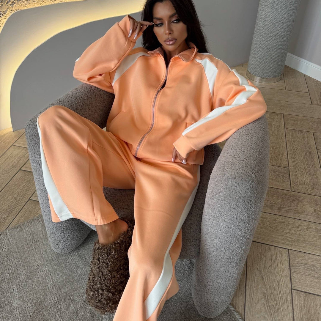 Women's Two-Piece Tracksuit Set with Zip Jacket and Loose Jogging Pants Mune Fashion