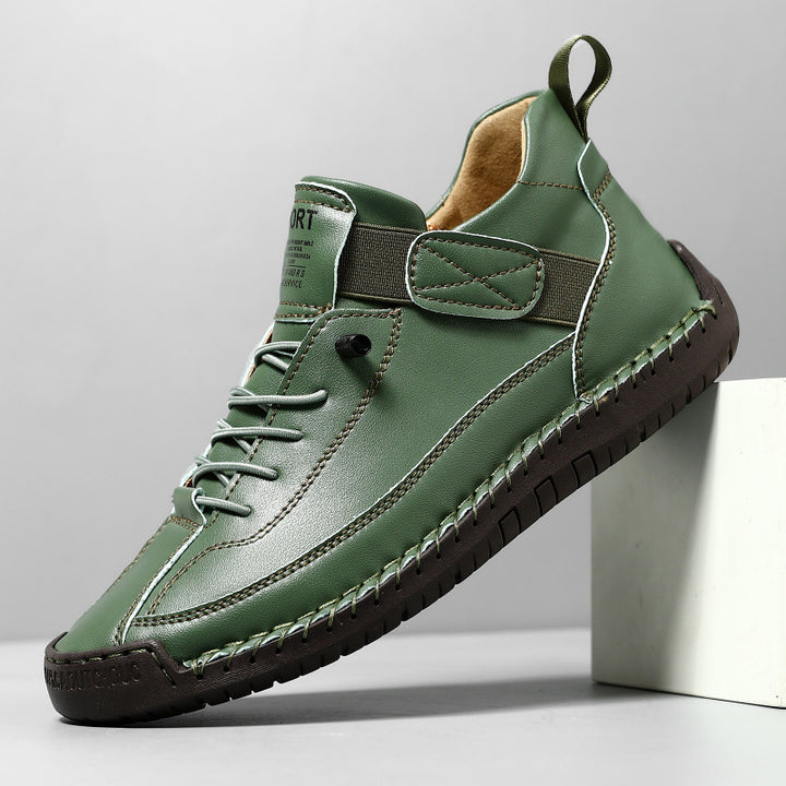 Men's leather imitation casual sneaker with Velcro strap, moccasin seam & profiled rubber sole Mune Fashion