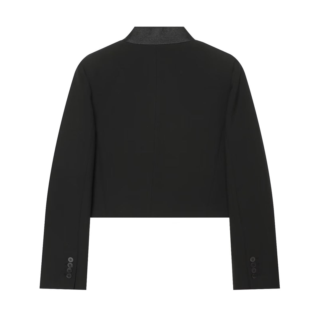 Women's cropped blazer jacket in boxy cut with short stand-up collar Drune