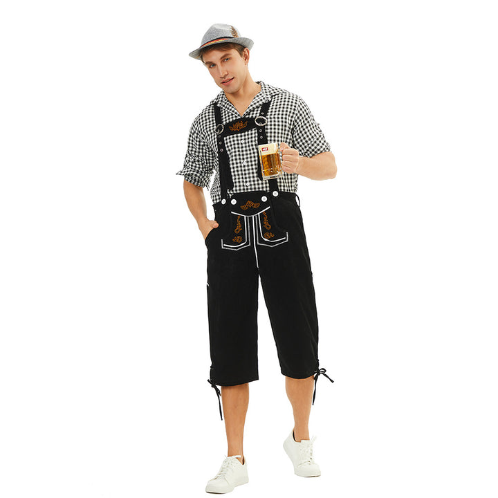 Men's traditional Bavarian leather shorts knee-length with embroidered suspenders Mune Fashion