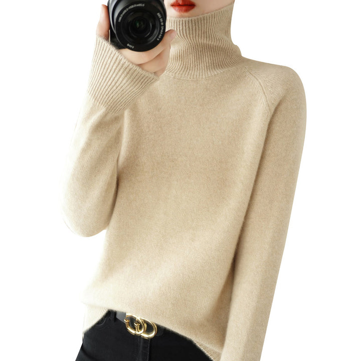 Women's Luxury Fine Knit Turtleneck Sweater with Thumbhole Cuffs and Feminine Shoulder Yoke Mune Fashion