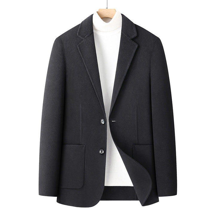 Men's Herringbone Wool Blazer with Lapel Collar and Patch Pockets Mune Fashion