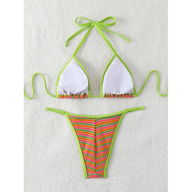 Women's triangle bikini with playful cut and colorful stripes Mune Fashion