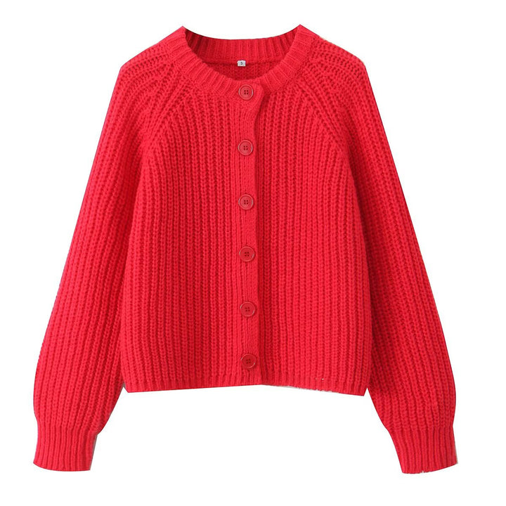 Women chunky knitted raglan cardigan with balloon sleeves and full button placket Mune Fashion