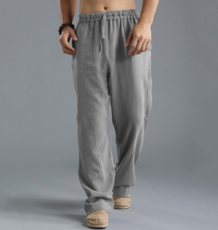 Men's casual linen pants with elastic waistband, drawstring, and straight leg Mune Fashion