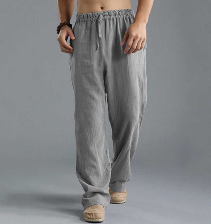 Men's casual linen pants with elastic waistband, drawstring, and straight leg Mune Fashion