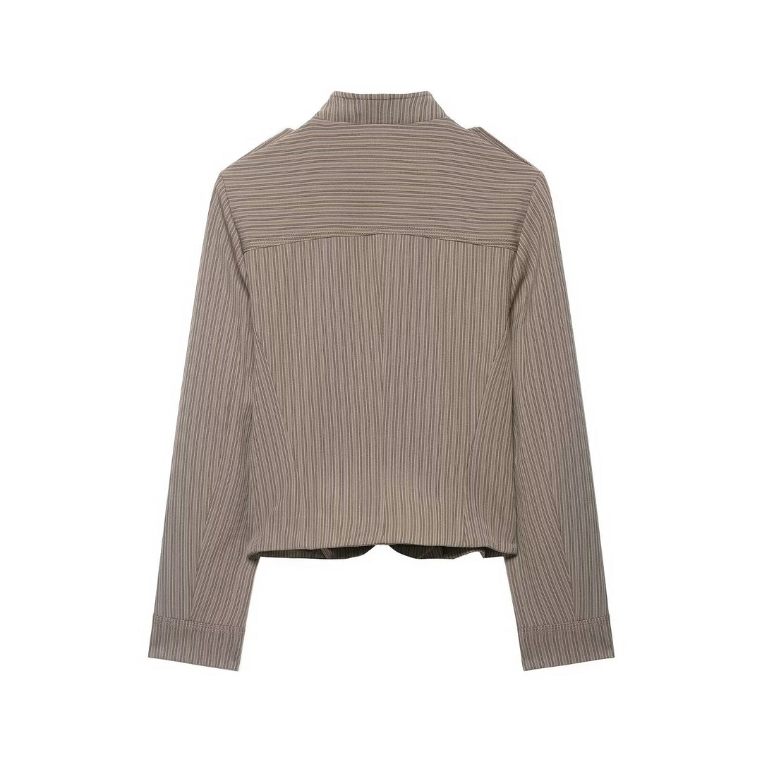 Women's short jacket in military style with stand-up collar, decorative button placket and fine pinstripe Mune Fashion