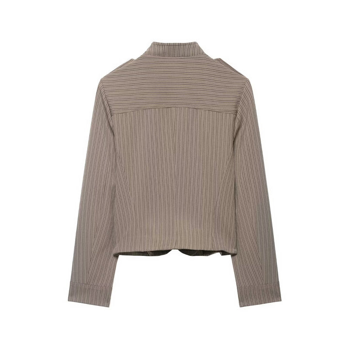 Women's short jacket in military style with stand-up collar, decorative button placket and fine pinstripe Mune Fashion