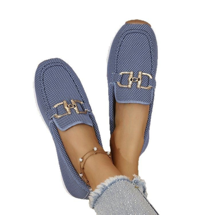Ladies Breathable Mesh Slippers with Decorative Metal Buckle Mune Fashion