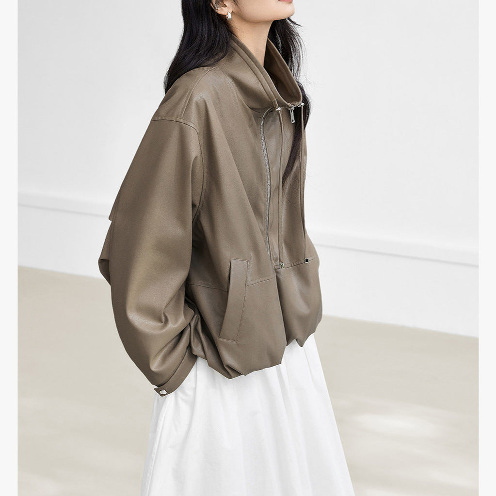 Women's Stylish Blouson Jacket with High Collar Mune Fashion