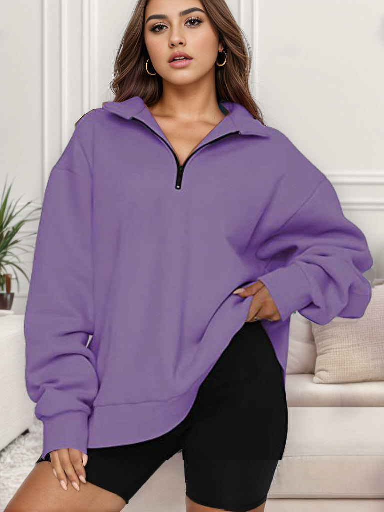 Women's oversized sweatshirt with half-zip and stand-up collar Mune Fashion