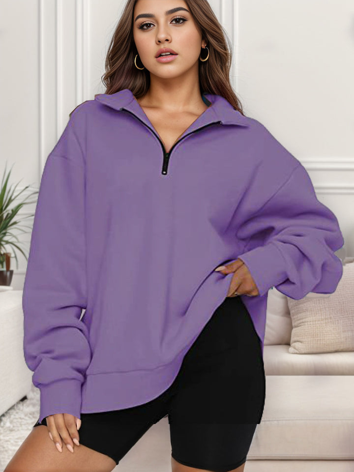 Women's oversized sweatshirt with half-zip and stand-up collar Mune Fashion