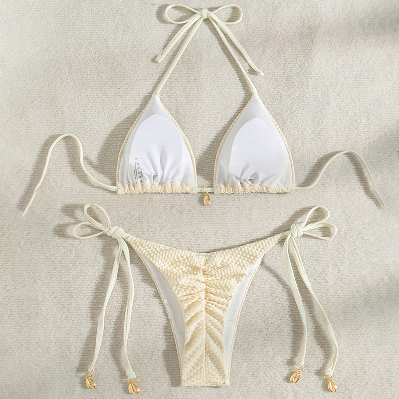 Women Triangle Bikini Set with Structured Surface Mune Fashion