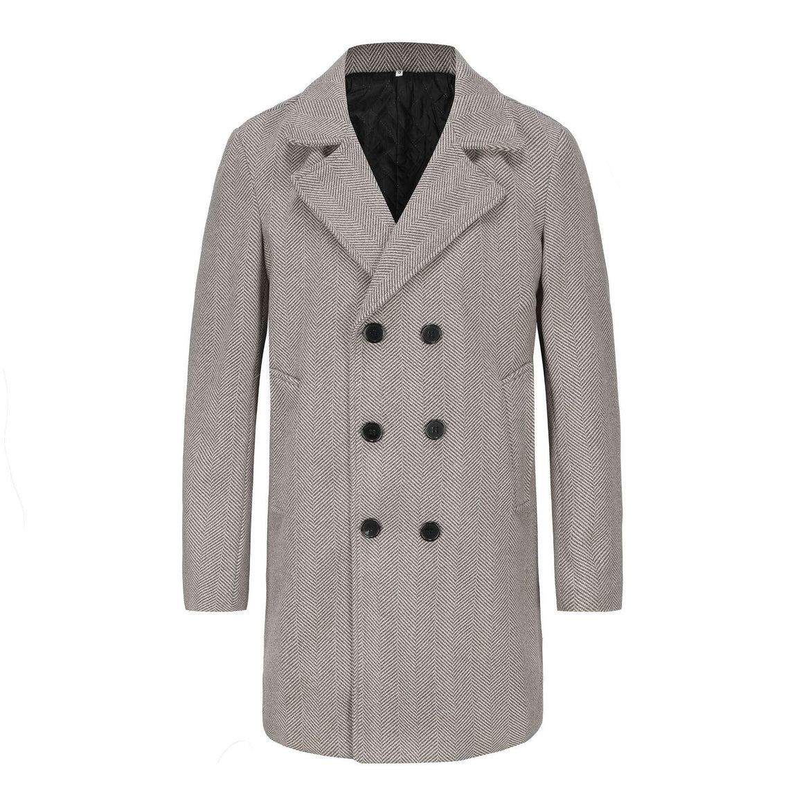 Men's Double-breasted Wool Coat with Herringbone Pattern Mune Fashion