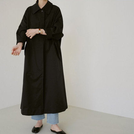 Women Longer Cotton Blend Swing Coat in Oversized Look with Dropped Shoulder and Patch Pockets Mune Fashion