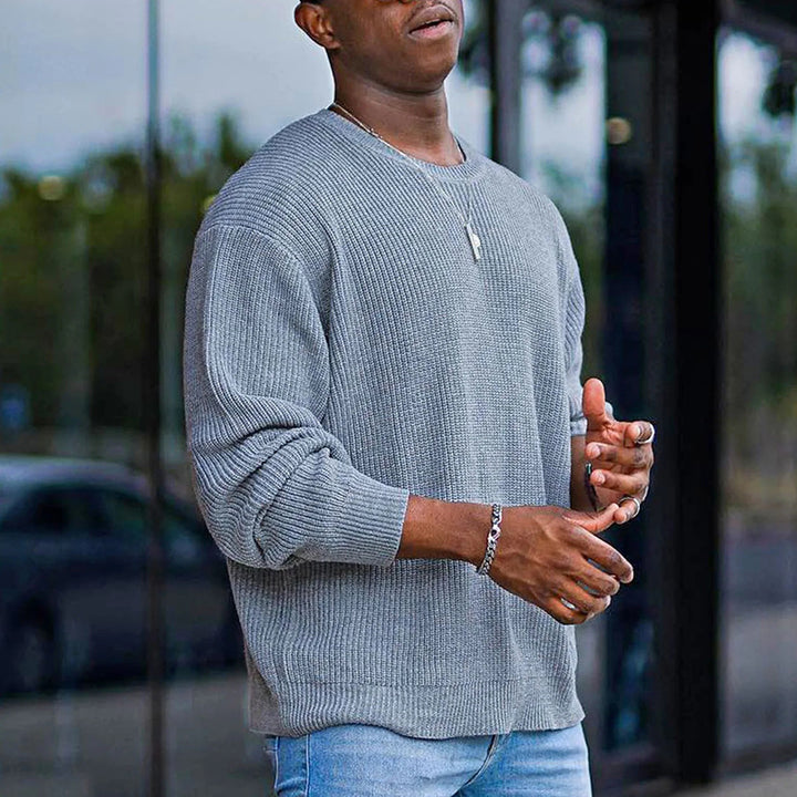 Men's Loose Structured Knit Pullover with Round Neck and Drop Shoulders Mune Fashion