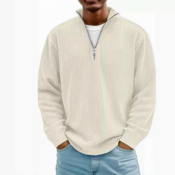 Men's ribbed knit pullover with half-zip and stand-up collar Mune Fashion