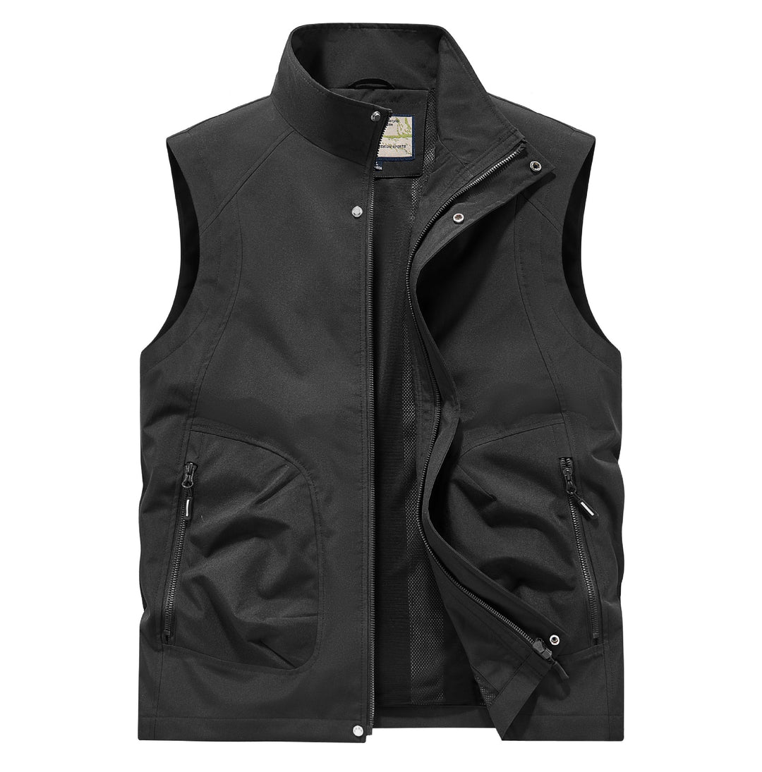 Men's Utility Softshell Vest with High Stand Collar, Zipper & Multi-Functional Pockets Mune Fashion