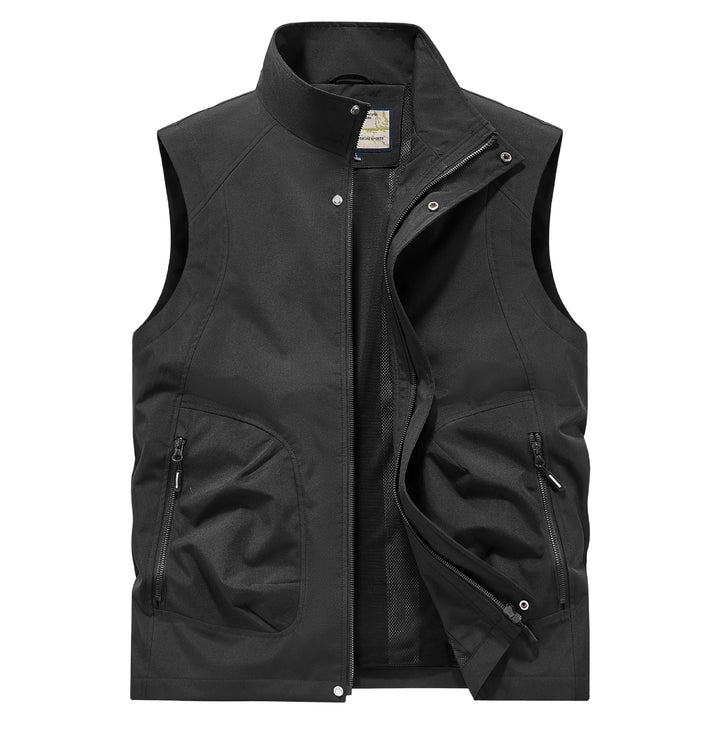 Men's Utility Softshell Vest with High Stand Collar, Zipper & Multi-Functional Pockets Mune Fashion