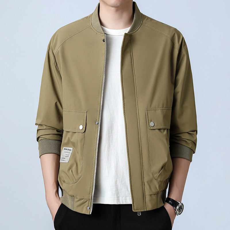 Men's Lightweight Utility Bomber Jacket with Concealed Zipper, Flap Pockets, and Ribbed Cuffs Mune Fashion