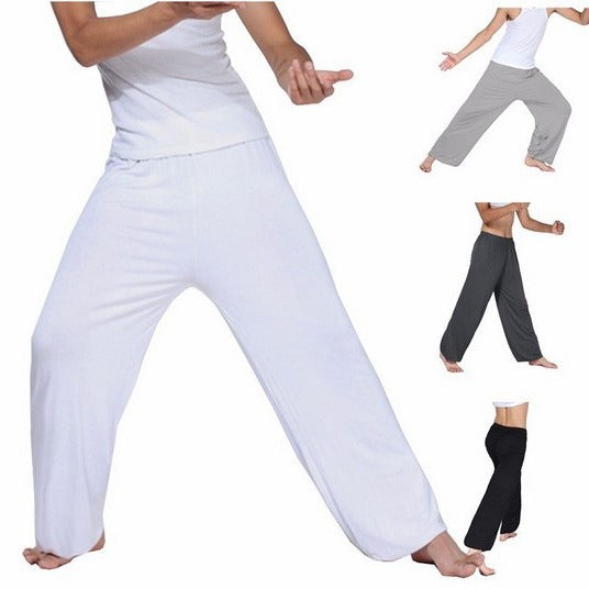 Men's wide harem pants made of flowing viscose blend with elastic comfort waistband and balloon legs Mune Fashion
