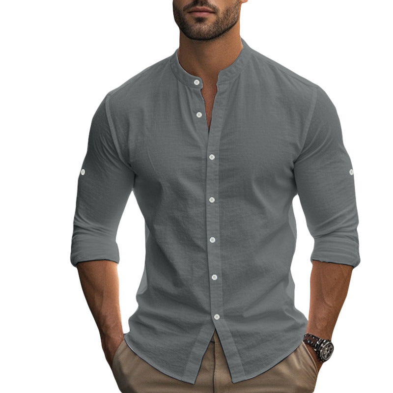 Men's tailored shirt in Nehru style with rollable sleeves and slim fit Mune Fashion