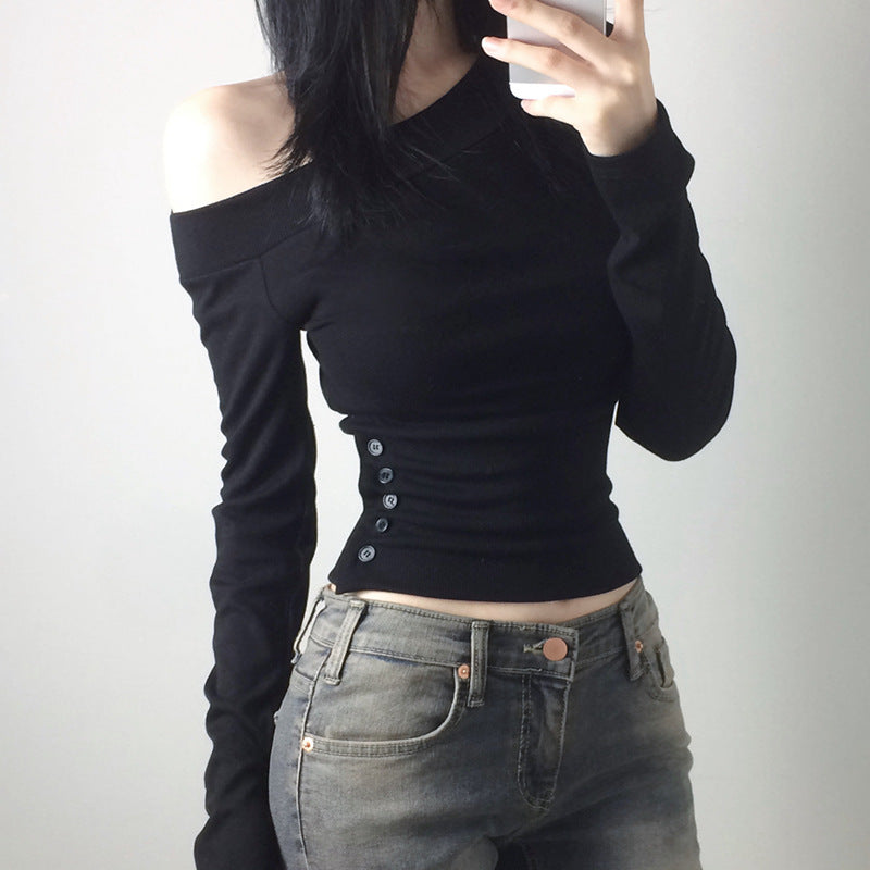 Women's off-the-shoulder long sleeve shirt with tailored silhouette and side button placket Mune Fashion