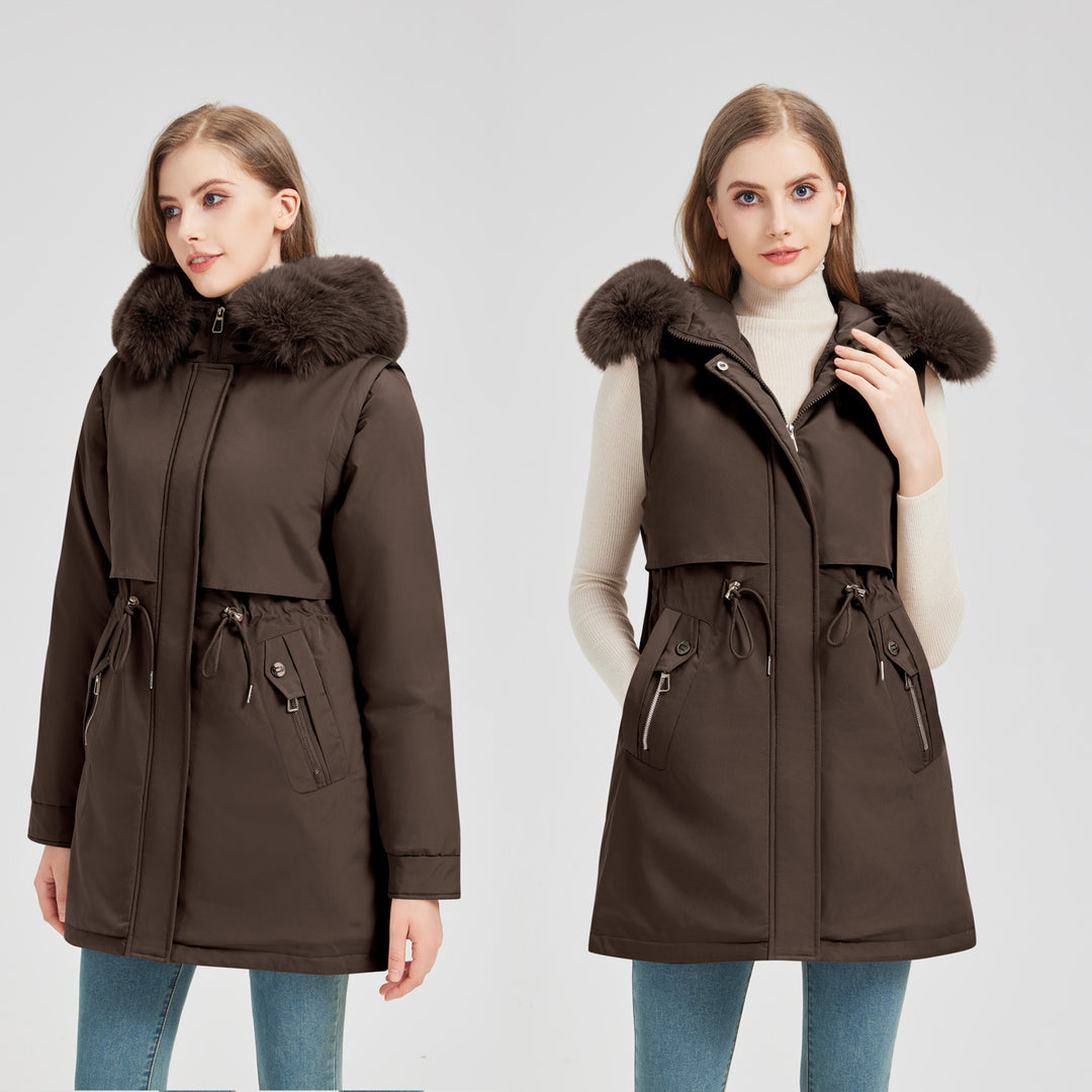 Women's tailored functional parka with asymmetrical front flap, adjustable drawstring, and wind-resistant stand-up collar Mune Fashion