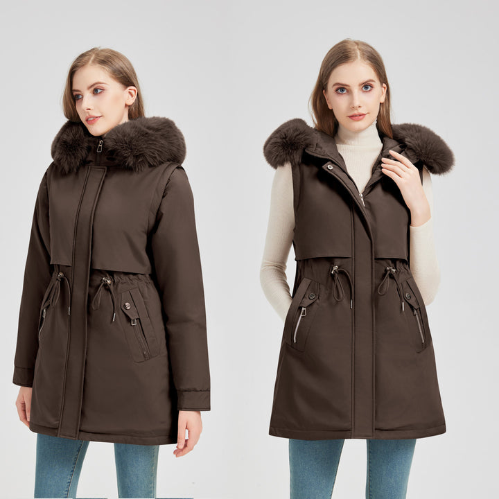 Women's tailored functional parka with asymmetrical front flap, adjustable drawstring, and wind-resistant stand-up collar Mune Fashion