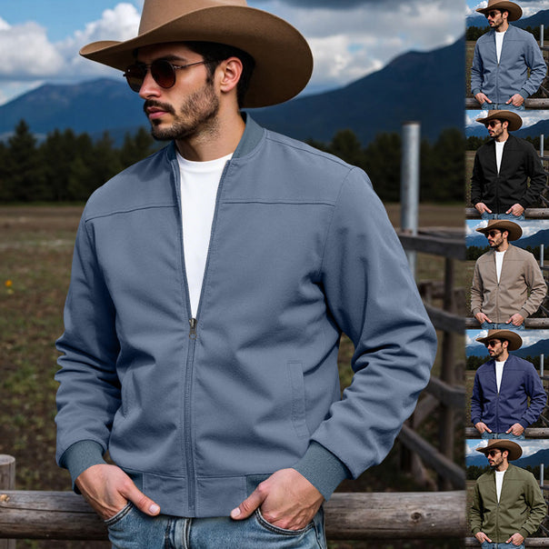 Men's Lightweight Bomber Jacket with Zipper, Ribbed Cuffs & Minimalist Seam Structure Mune Fashion