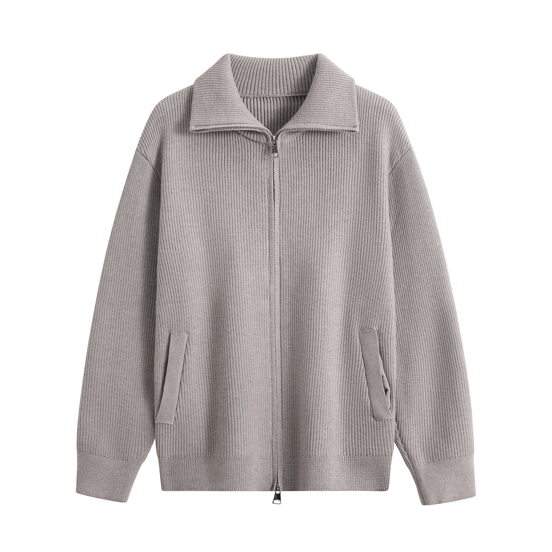 Men's knit zip jacket with stand-up collar, ribbed structure and oversized cut Mune Fashion