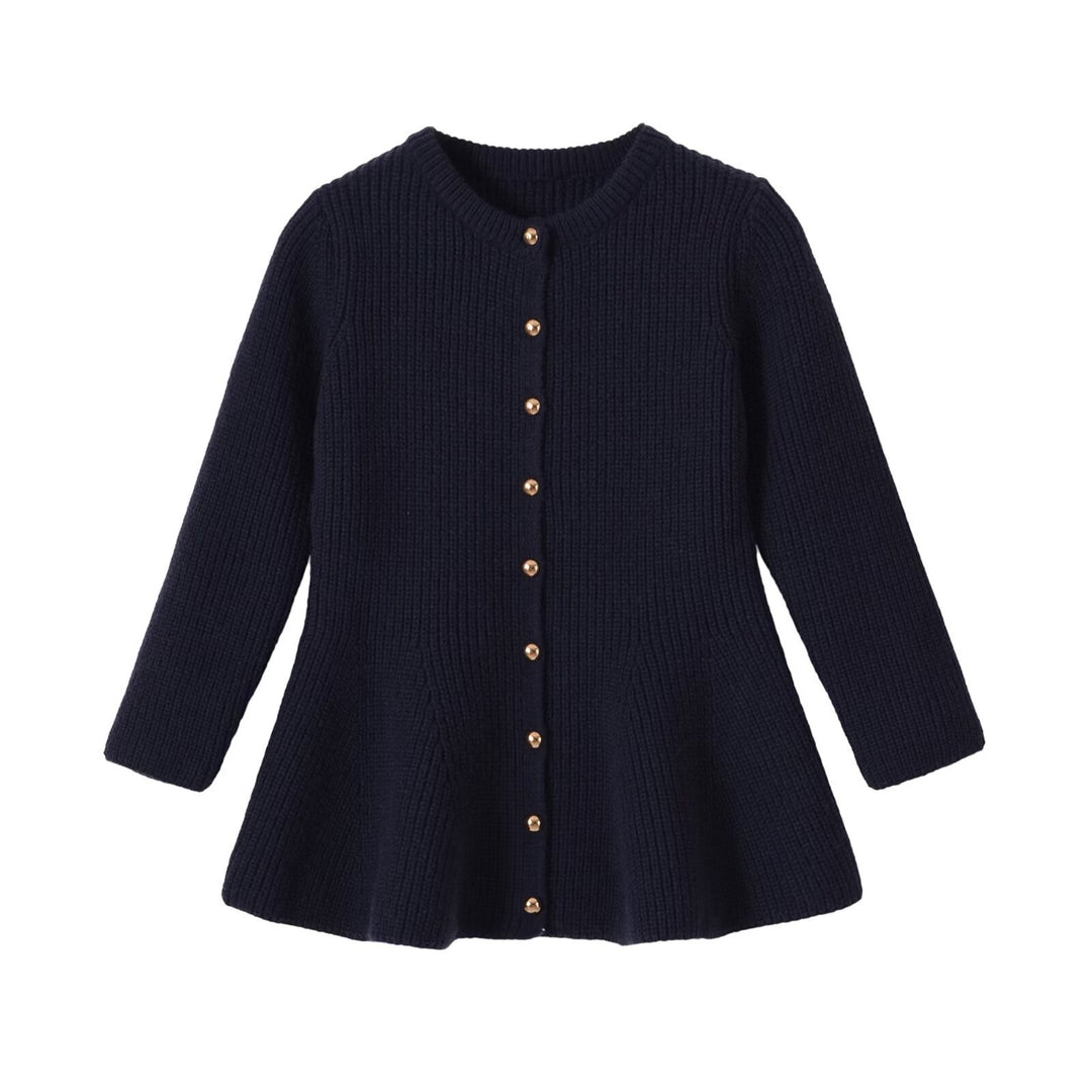Women's knitted cardigan with tailored peplum silhouette and golden decorative buttons Mune Fashion