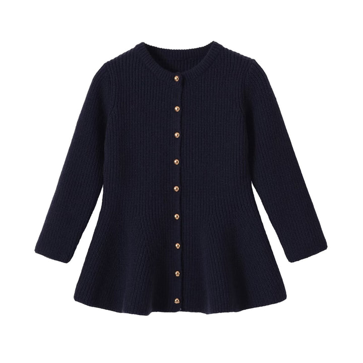 Women's knitted cardigan with tailored peplum silhouette and golden decorative buttons Mune Fashion