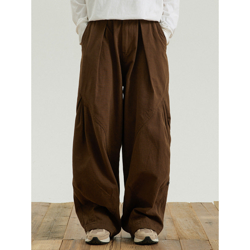 Men's Wide Baggy Cargo Pants with Pleat Details and Elastic Waistband Mune Fashion