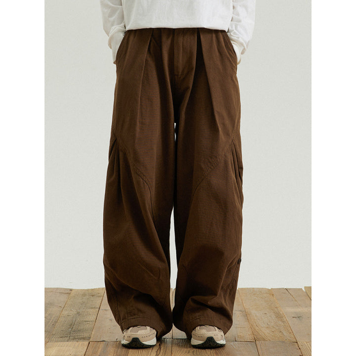 Men's Wide Baggy Cargo Pants with Pleat Details and Elastic Waistband Mune Fashion