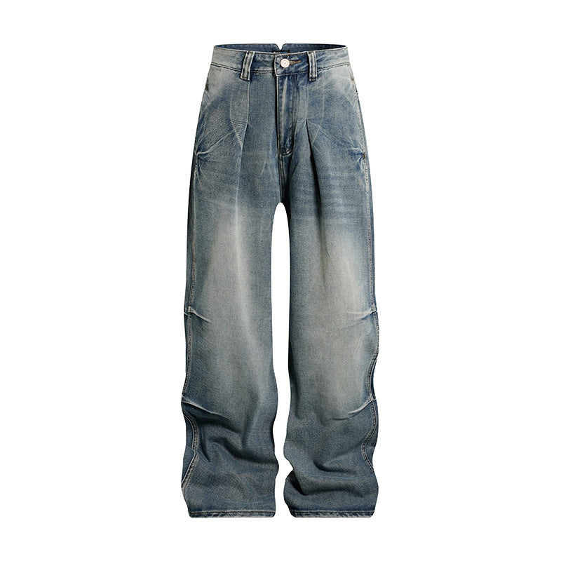 Women High-Waist Wide Denim Palazzo Jeans with Cargo Piping and Used Wash Mune Fashion