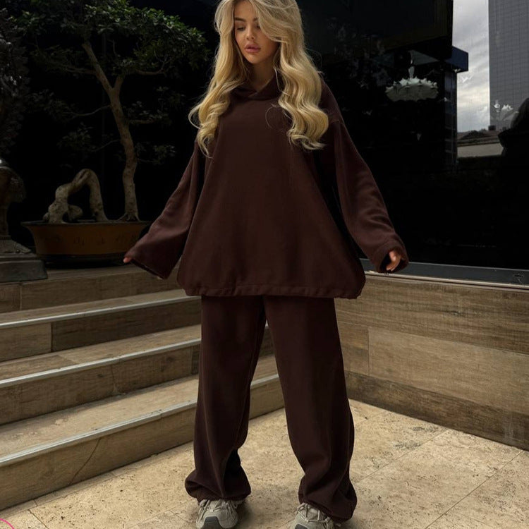 Women oversized hoodie sweatshirt with balloon sleeves and wide high-waist jogging pants Mune Fashion
