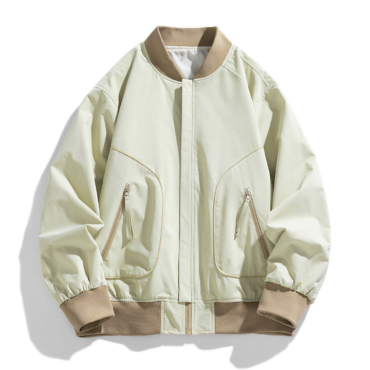 Men's lightweight bomber jacket with concealed zip placket, diagonally placed zip pockets, and internal ribbed hem Mune Fashion