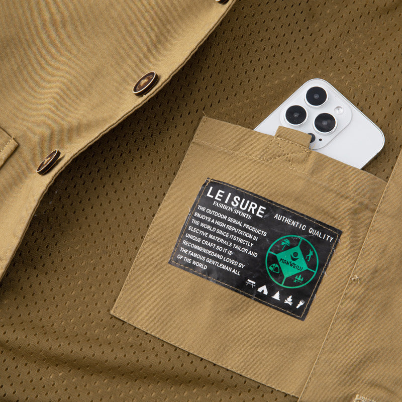 Men's Canvas Utility Vest with Multiple Pockets and Button Placket Mune Fashion