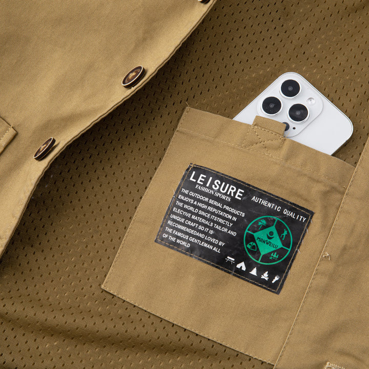 Men's Canvas Utility Vest with Multiple Pockets and Button Placket Mune Fashion
