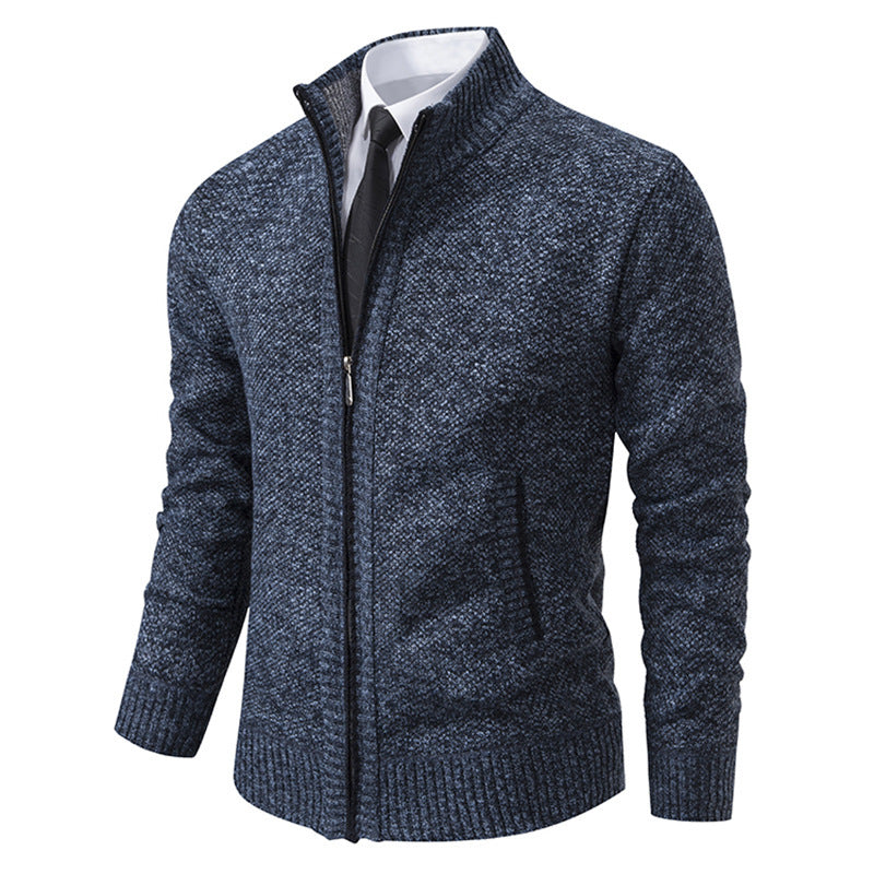 Men's upscale cardigan with stand-up collar and full-length zipper, thermally insulating and tailored fit Mune Fashion