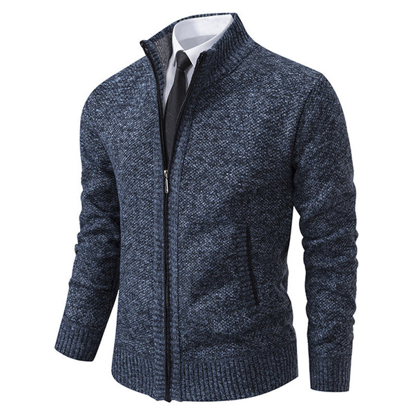 Men's upscale cardigan with stand-up collar and full-length zipper, thermally insulating and tailored fit Mune Fashion