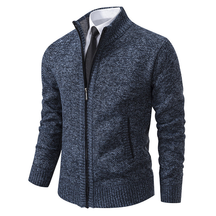 Men's upscale cardigan with stand-up collar and full-length zipper, thermally insulating and tailored fit Mune Fashion
