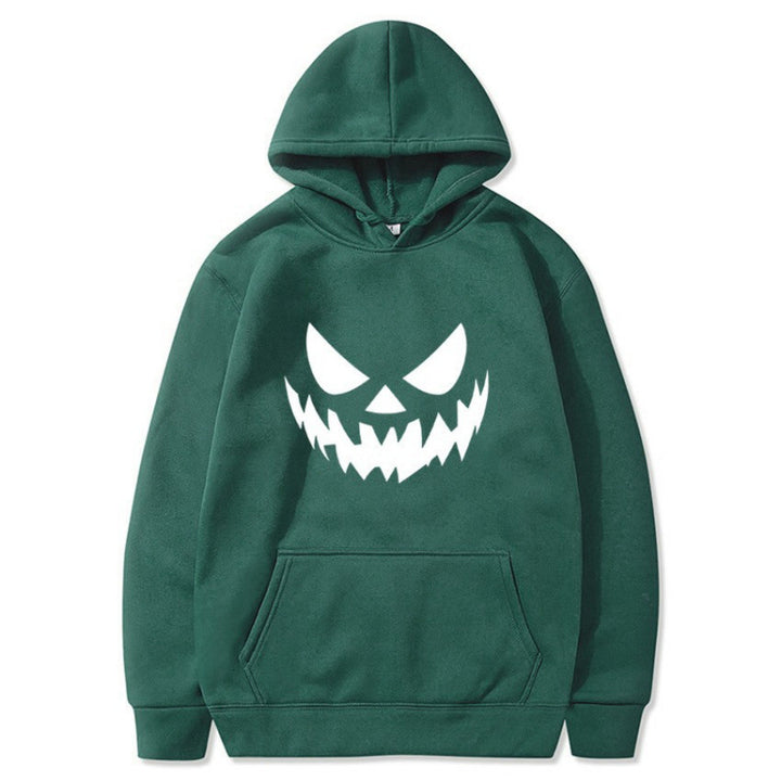Unisex hooded sweatshirt with creepy pumpkin face print and oversized kangaroo pocket Mune Fashion