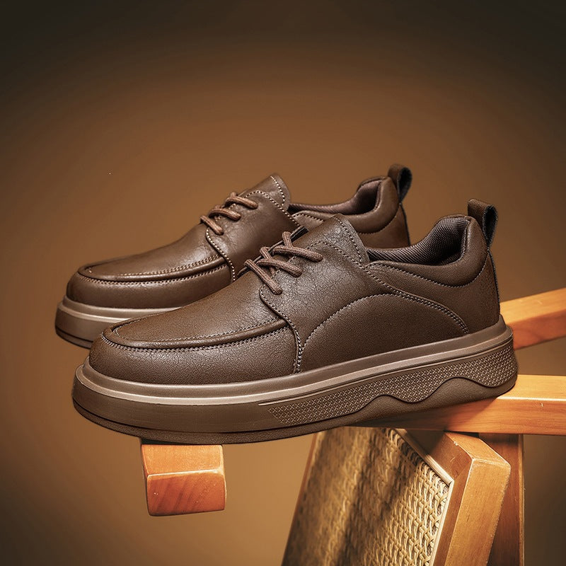 Men's Leather-like Casual Sneakers with Shock-absorbing Rubber Sole Mune Fashion