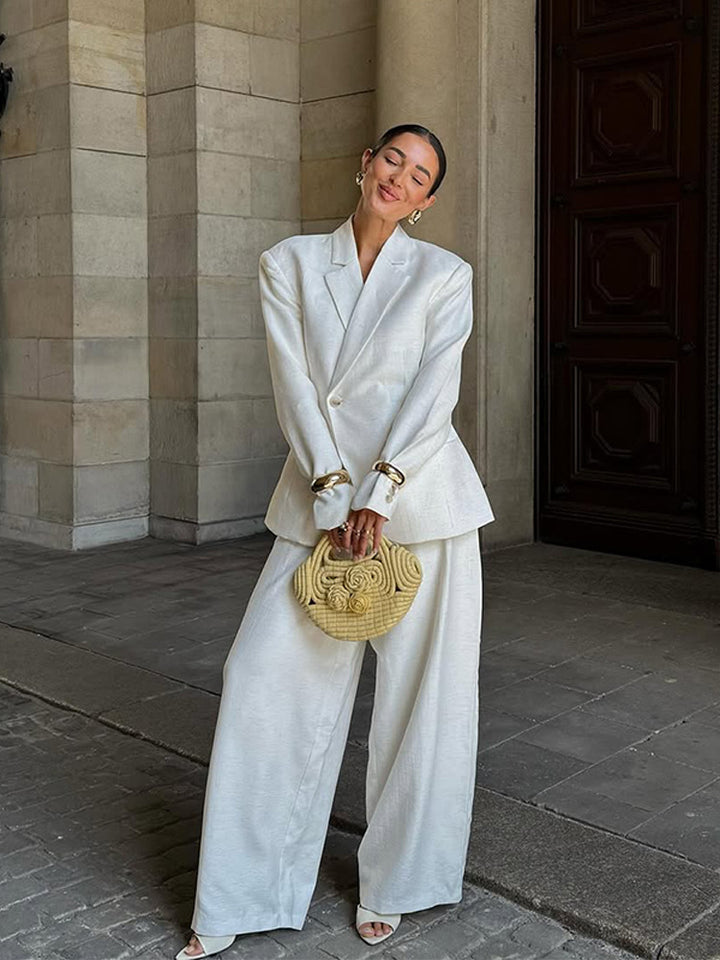 Women Oversized Linen Blazer with Structured Shoulder and Tailored Hem Mune Fashion